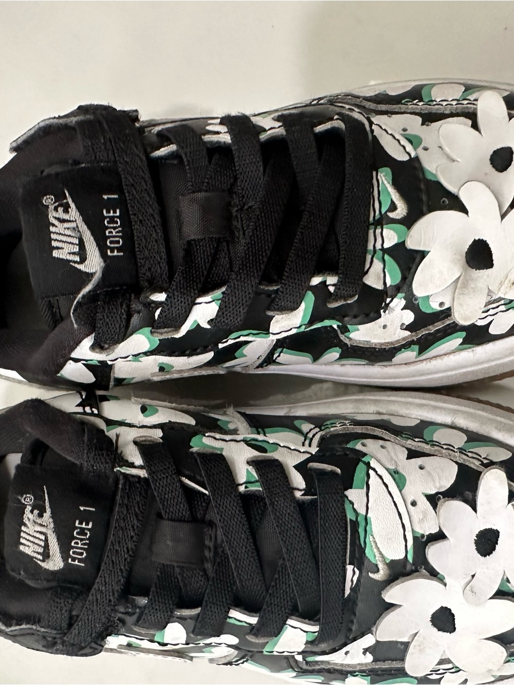 Nike Kids Force 1 Sneakers - Black, White & Green Floral